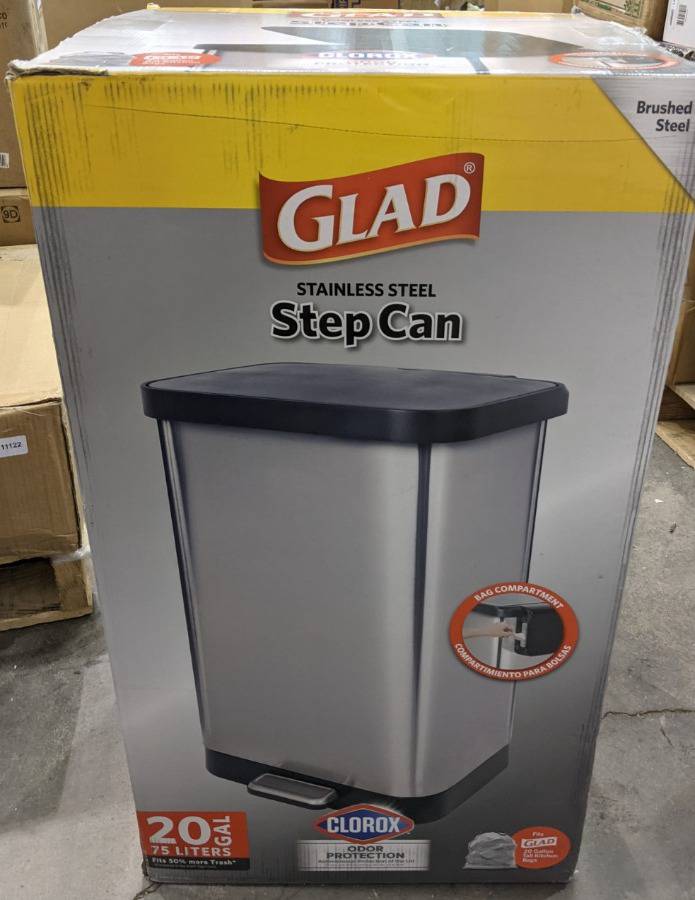Glad Stainless Steel Step Trash Can with Odor Protection