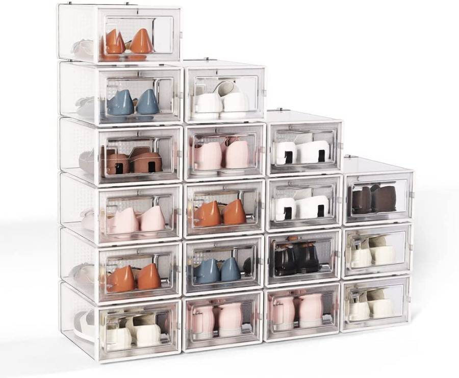 Crestlive Products 18 Pack Shoe Storage Box, Plastic Foldable Shoe