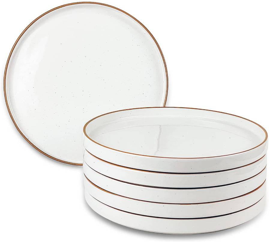 Ceramic Flat Dinner Plates Set of 6, Dish Set - Microwave, Oven