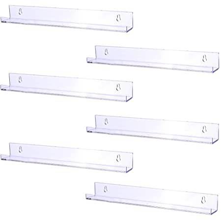 Clear Acrylic Floating Wall Shelves, Two Pack, 15 Inch Wall Bookshelf