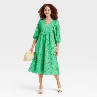 Women's Balloon 3/4 Sleeve Eyelet Dress - A New Day SIZE:S MSRP $34.99  Auction