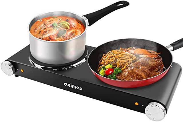 Cusimax 1800W Ceramic Electric Hot Plate for Cooking, Dual Control Infrared Cooktop, Portable Countertop Burner