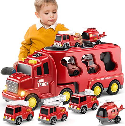 TEMI Toddler Truck Toys for 3 4 5 6 Year Old Girls - 5-in-1 Friction Power  Vehicle Car Toy for Toddlers 1-3, Carrier Truck Toys for Kids 3-5