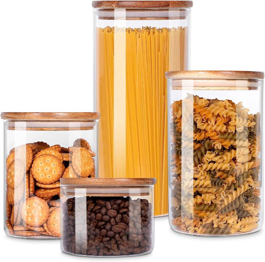 Clear Borosilicate Glass Storage Jars with Airtight Wooden Lids,19