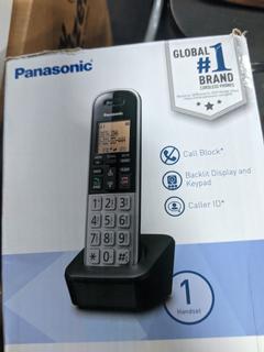 Panasonic Compact Cordless Phone with DECT 6.0, 1.6 Amber LCD and Illuminated  HS Keypad, Call Block, Caller ID, Multiple Display Languages - 1 Handset -  KX-TGB810S (Black/Silver) MSRP $29.44 Auction