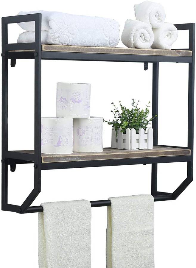 Industrial Wall Mounted Towel Holder, Black Towel Shelf, Bathroom