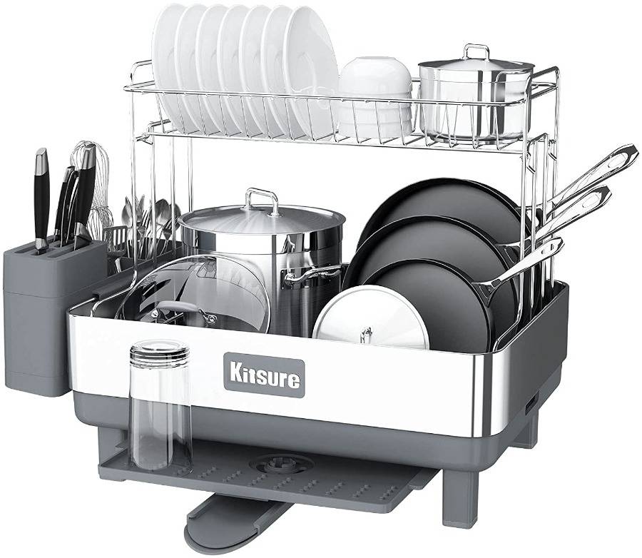 Kitsure Dish Drying Rack, 2-Layer Stainless Steel Dish Rack and Drainboard  Set with Drainage, Dish Strainer for Kitchen Counter with Multipurpose  Design,Large Dish Drying Rack with Easy Installation MSRP $54.99 Auction