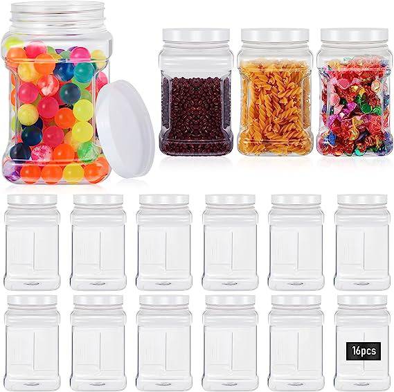 16 OZ Plastic Jars with Lids Household Food Storage of Dry Goods