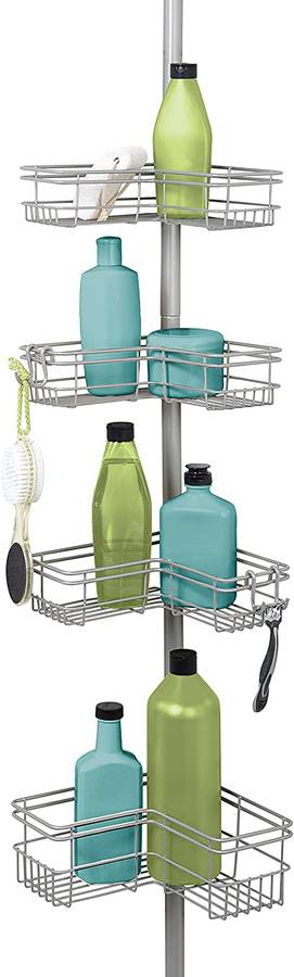 Zenna Home Tension Pole Shower Caddy, Satin Nickel