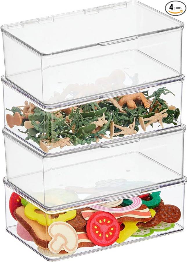mDesign Plastic Playroom/Gaming Storage Organizer Box with Hinged Lid, Clear