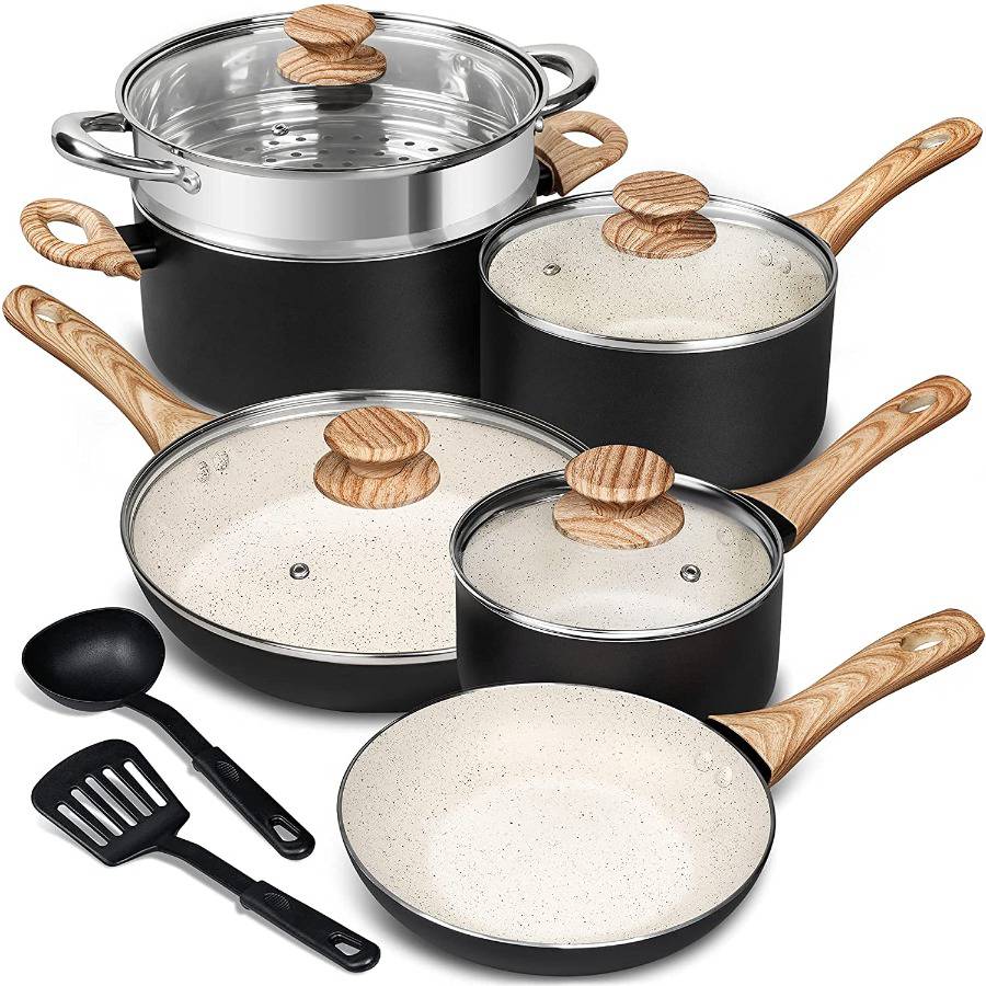 MICHELANGELO Stone Cookware Set 10 Piece, Ultra Nonstick Pots and